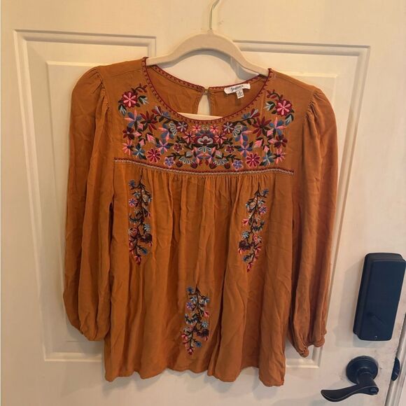 Anthropologie JODIFL Bohemian Floral Embroidered Top in Mustard - Picture 4 of 4
